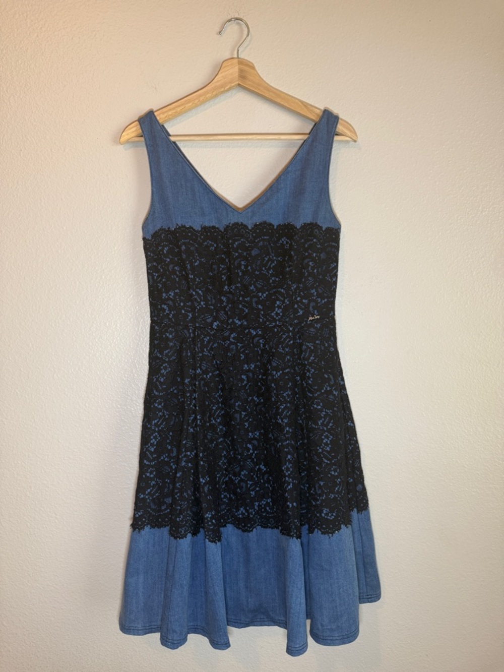 Miss Sixty Y2K Denim Lace Dress SZ M Italian Brand Corset Silver Logo 2000s